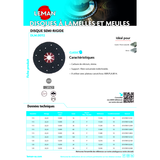 Leman Lot de 10 disques semi-rigide bombés pour pierre et béton ø180mm grain 16 (18216)