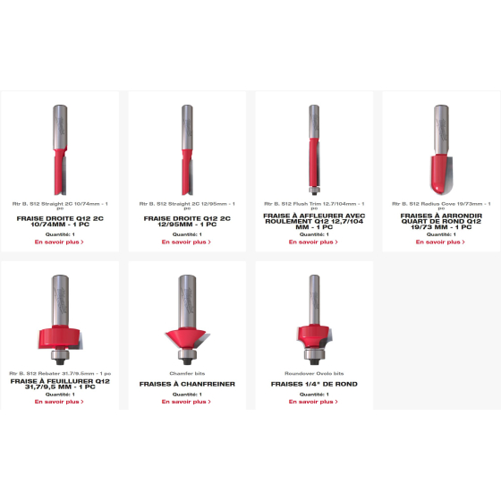 Milwaukee Coffret de fraises pour défonceuses ø12mm (4932501054)