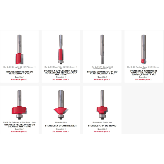 Milwaukee Coffret de 7 fraises pour défonceuses ø8mm (4932501052)