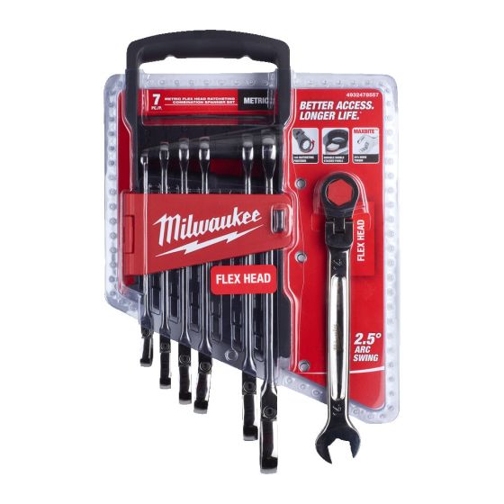 Milwaukee Jeu de x7 clés plate à cliquet à tete flexible Max Bite (4932478557)
