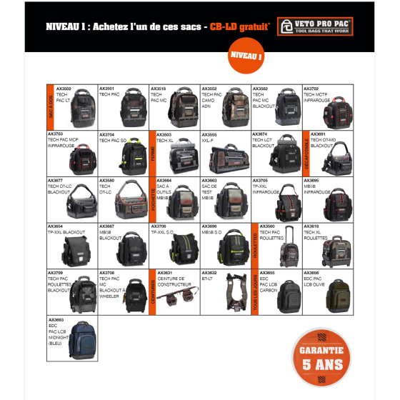 Veto Pro Pac CB-LD Promotion de printemps 2026 (Catégorie 1)