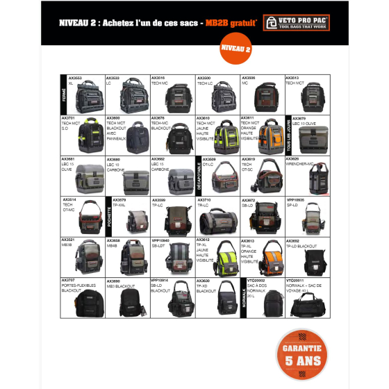 Veto Pro Pac MB2B Promotion de printemps 2026 (Catégorie 2)