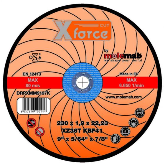Disque à ébarder MOLEMAB X FORCE ø 230x7 moyeu déporté mixte acier.