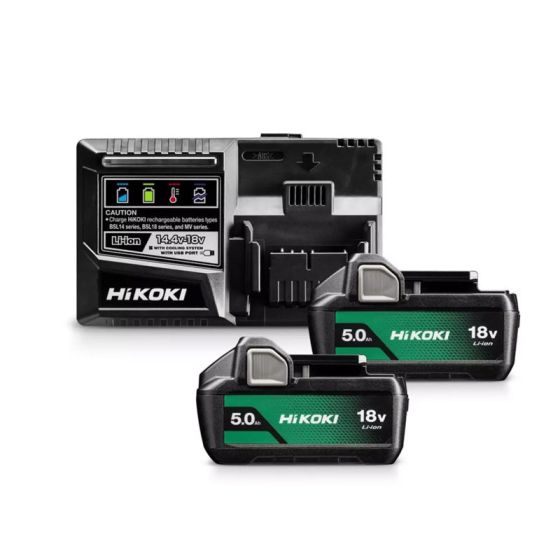 Hikoki Pack de 2 Batteries BSL1850MA 18V 5.0Ah et 1 Chargeur UC18YFSL1850MA