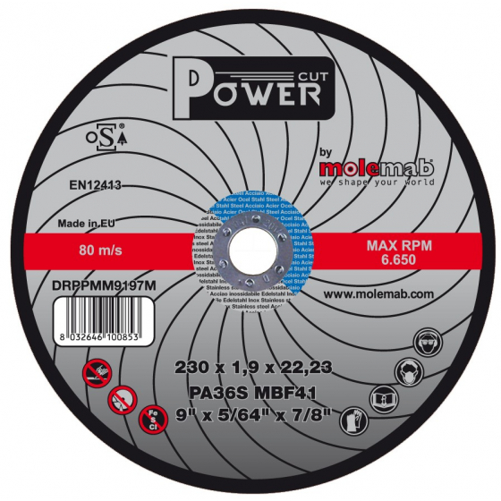 Disque à ébarder MOLEMAB POWER ø 230x7 moyeu déporté mixte acier/inox Disque à ébarder MOLEMAB POWER ø 230x7 moyeu déporté mixte acier/inox