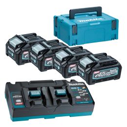Makita Pack Énergie 40V XGT Lithium-Ion 2 batteries BL4040 + 1 chargeur DC40RB en coffret MAKPAC (191U28-6)