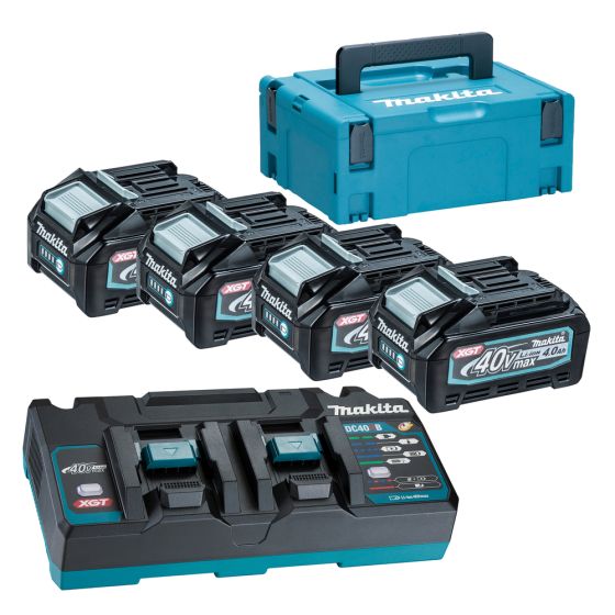 Makita Pack Énergie 40V XGT Lithium-Ion 2 batteries BL4040 + 1 chargeur DC40RB en coffret MAKPAC (191U28-6)