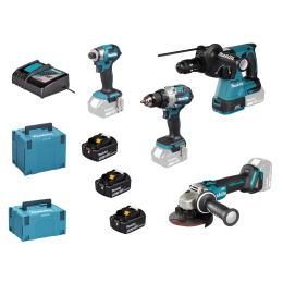 Makita Ensemble de 4 machines 18 V LXT DHP489, DGA504, DHR243, DTD173 3x5.0Ah (DLX4195JX1)
