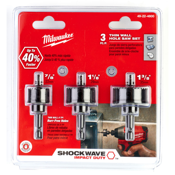 Milwaukee Lot de x3 Scies cloche 22/29/35mm Shockwave (49224800)