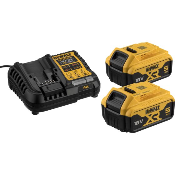 Dewalt DCB1104P2-QW Pack de 2 Batteries 18V 5.0Ah XR Li-ion et Chargeur DCB1104-QW