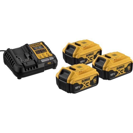 Dewalt DCB1104P3-QW Pack de 3 Batteries 18V 5.0Ah XR Li-ion et Chargeur DCB1104-QW