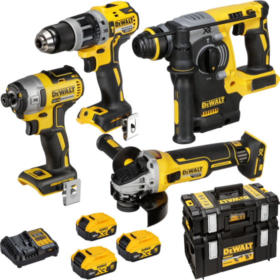 DeWalt DCK422P3-QW Pack 4 outils sans fil 18V XR DCG405, DCH273, DCD796, DCF887 3x5.0Ah
