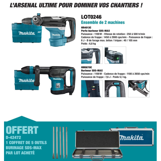 Makita Ensemble de 2 machines HR4013C & HM0870C (LOT0246)