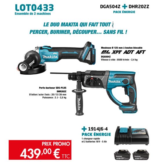 Makita Lot de 2 machines DGA504Z & DHR202Z 2x5.0Ah LXT (LOT0433)