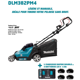 Makita DLM382PM4 Tondeuse à gazon 38cm 36V LXT 4x4.0Ah