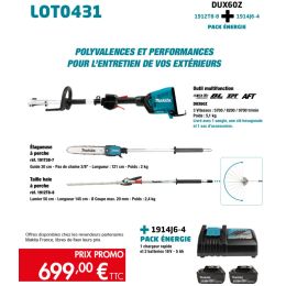 Makita DUX60Z Outil Multifonctions 2x18V Li-Ion + Élagueuse + Taille haie à perche 2x5.0Ah (LOT0431)