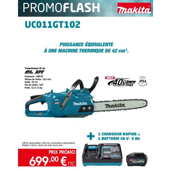 Makita UC011GT102 Tronçonneuse 40V XGT avec guide de 35cm 1x5.0Ah