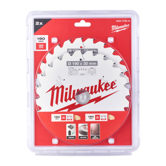 Milwaukee Lot de 2 lames de scie circulaire Bois Ø190x30x24Dts (4932479804)