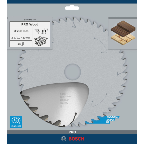 Bosch Pro Lame bois de scie circulaire 250 x 30 x 3,2 mm 24Dts (2608640680)