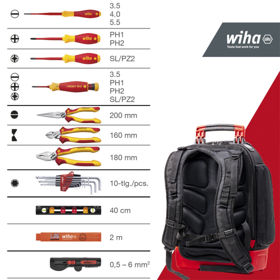 Wiha Sac à dos d'outils équipé d'électricien (45528)