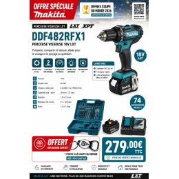Makita DDF482RFX1 Perceuse, Visseuse 18V LXT Li-Ion 1x3.0Ah avec kit d'accessoires (OP COUPE DU MONDE)