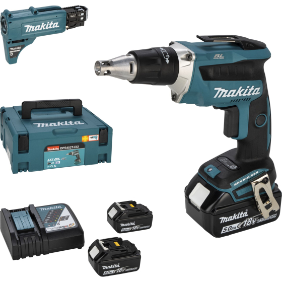 Makita Visseuse automatique à placo DFS452TJX2 18V LXT - 2 batteries 5,0 Ah + chargeur de vis en bande