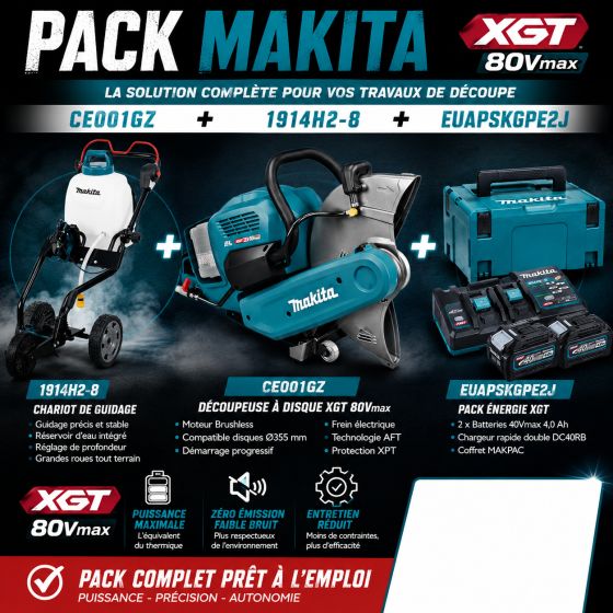 Pack Makita CE001GZ + Chariot 1914H2-8 + Pack batteries XGT 80Vmax 2x8.0Ah