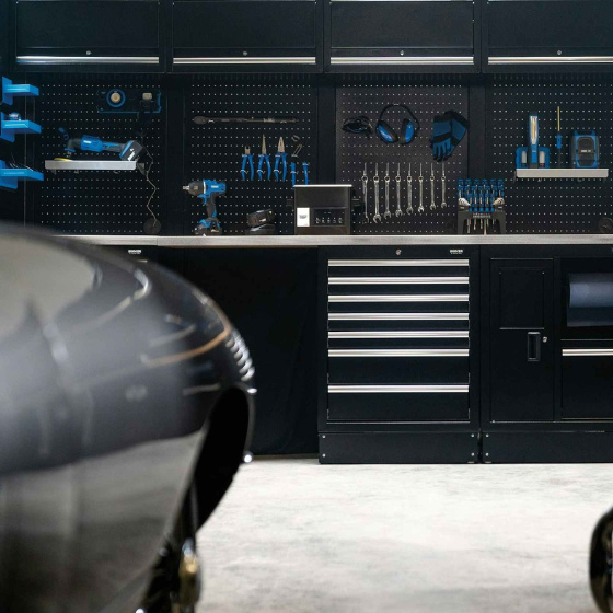 Bunker Ensemble modulaire d'atelier 25 éléments avec évier et plan de travail inox 4915mm