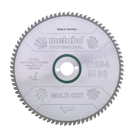 Metabo Lame de Scie Circulaire ø254x30x2.4 80Dts Bois & Alu Multi cut (628223000)