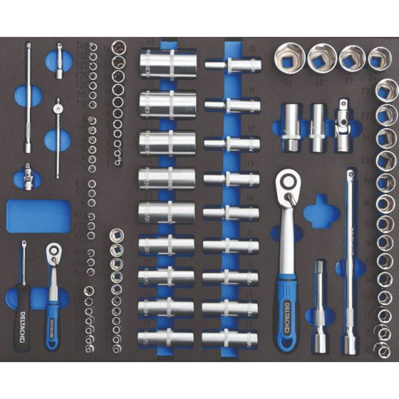 Deltach Servante d'atelier D2-COMPACT avec Top-box, 5 tiroirs mousse remplis, 214pcs (524254)