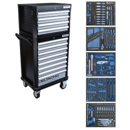 Deltach Servante d'atelier D2-COMPACT avec Top-box, 5 tiroirs mousse remplis, 214pcs (524254)