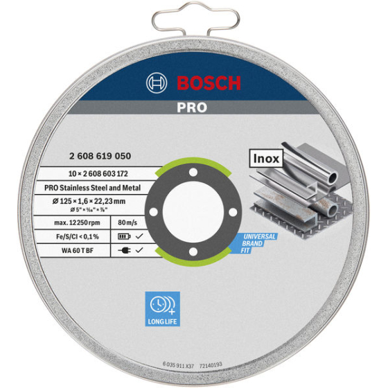 Bosch x10 Disques à tronçonner droits métal & Inox ø125x1.6mm (2608619050)