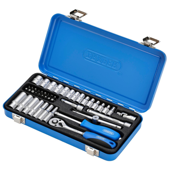 Draper D16365 Jeu de douilles métriques 1/4" avec coffret métal (45pcs)