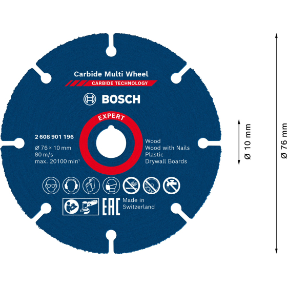 Bosch Disque à tronçonner EXPERT Carbide Multi Wheel ø76mm (2608901196)