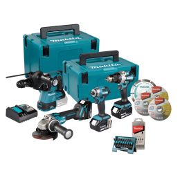 Makita Ensemble de 4 machines 18 V LXT DDF489, DGA504, DHR243, DTD173 3x5.0Ah (DLX4196JX1)