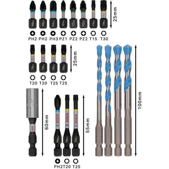 Bosch Set de 20 embouts de Vissage & Foret (2608521U83)