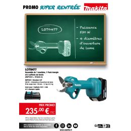 Makita LOT0477 Sécateur sans fil LXT 18V DUP181Z + Batterie 3,0 Ah + Chargeur DC18RC