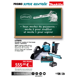 Makita LOT0478 Aspirateur souffleur 40V Max UB003GZ + batterie 4.0Ah + chargeur