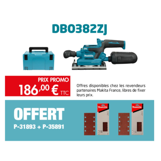 Makita DBO382ZJ Ponceuse vibrante 18V 93x185mm avec coffret MakPac (Produit seul)