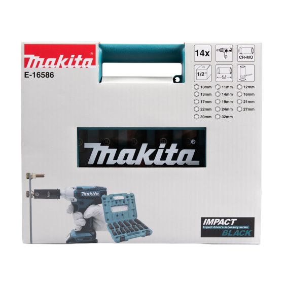 Makita E-16586 Coffret de 14 douilles longues Impact BLACK