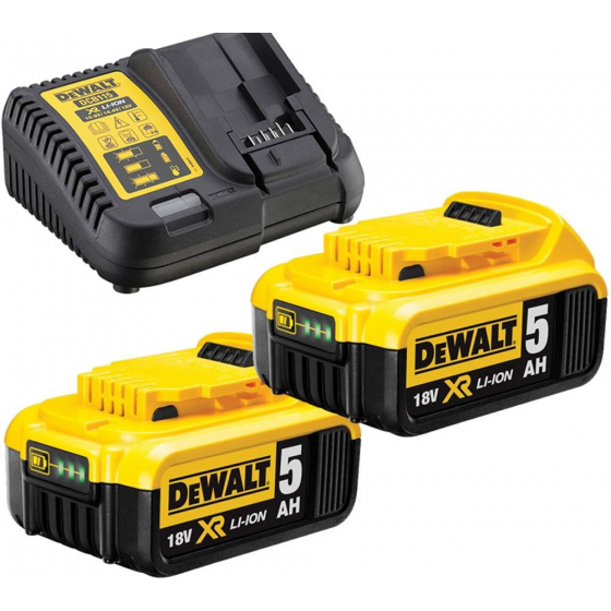 Dewalt DCB115P2-QW Pack de 2 Batteries 18V 5.0Ah XR Li-ion + Chargeur DCB115
