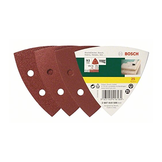Bosch Pack de 25 Abrasifs Delta 93x93mm (2607019500) Bosch Pack de 25 Abrasifs Delta 93x93mm (2607019500)