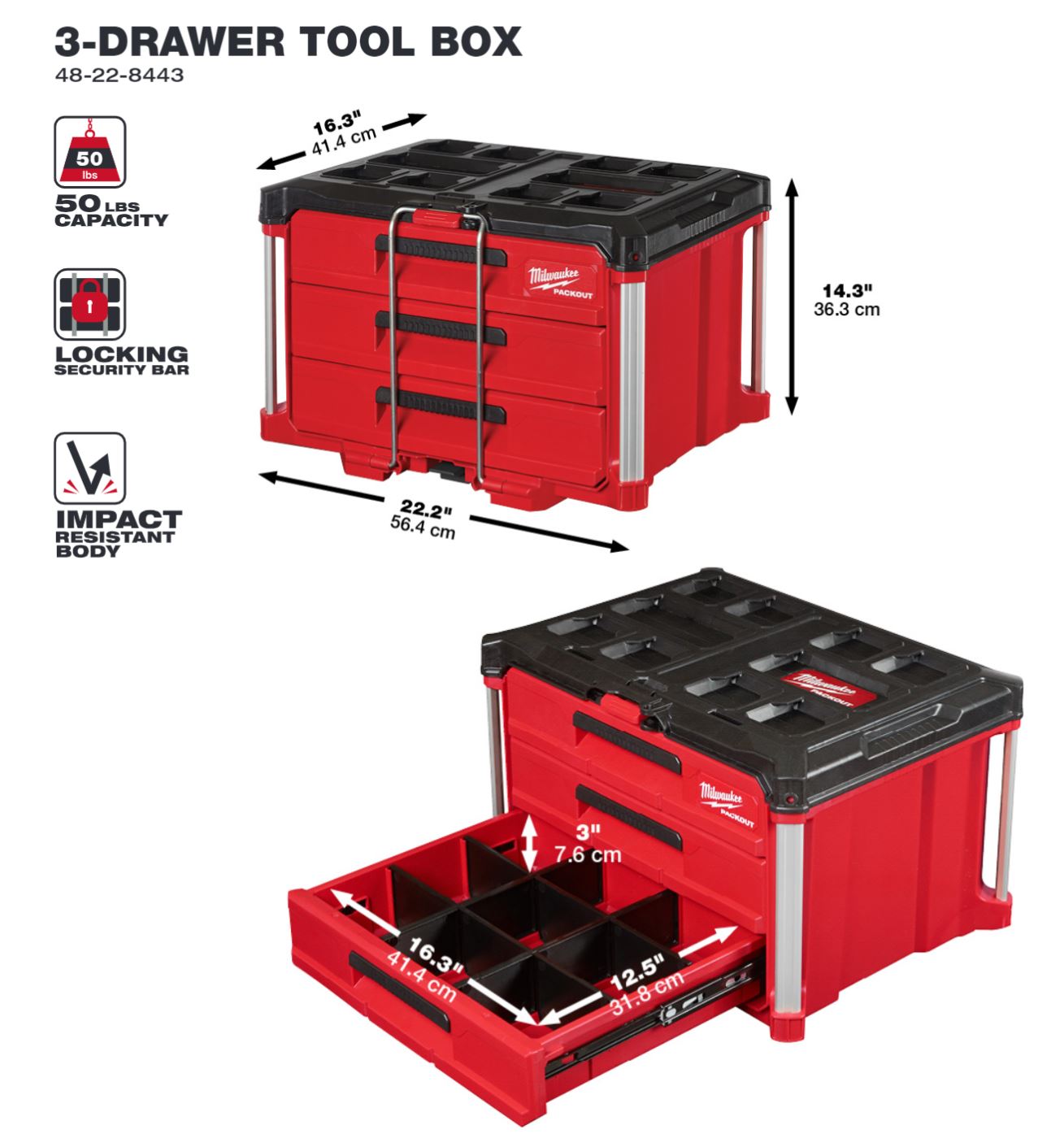 Milwaukee Coffret à outils 4 tiroirs Packout (4932493189)