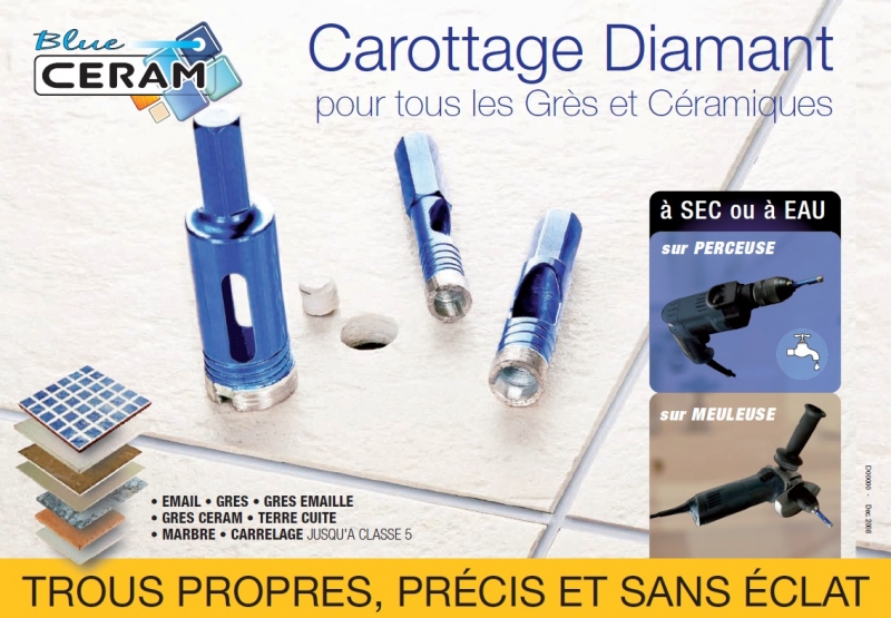 Long totale mm.65 Foret diamant special carrelage ceramique blue ceram Diager Ø mm.10 utile mm.30 Long 